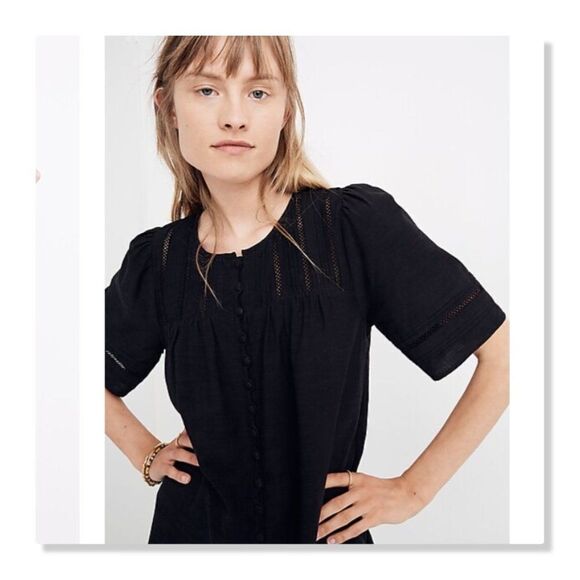 Madewell Pleated Button-Front Shift Dress - size Small in Black - Picture 2 of 15